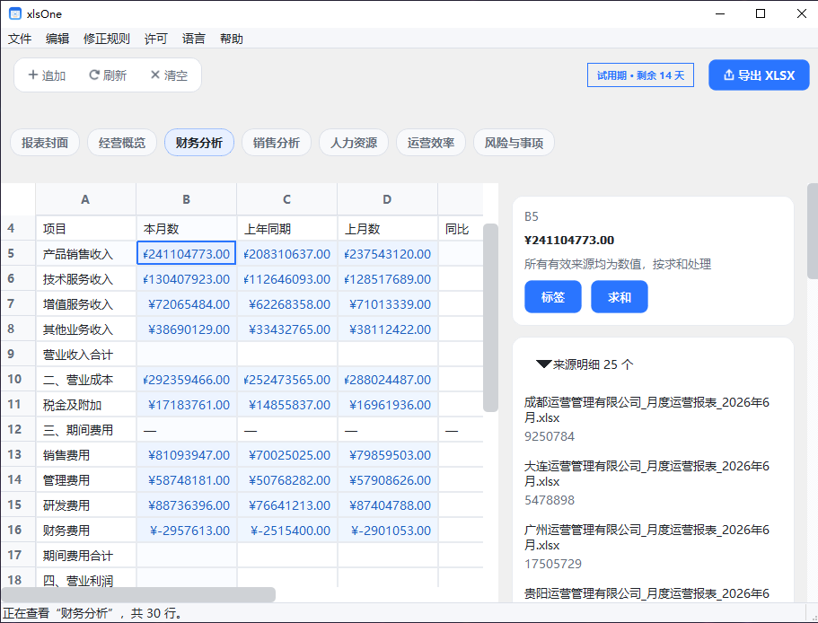 表表归一自动汇总多张同格式 Excel 的结果界面